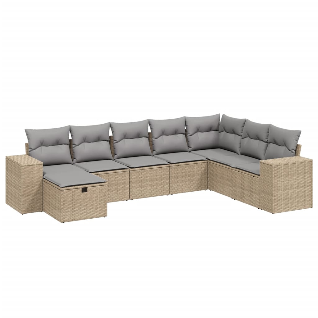 Set Divano da Giardino 8 pz con Cuscini Beige Misto Polyrattan - homemem39