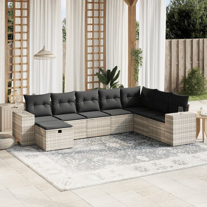 Set Divano da Giardino 8pz con Cuscini Grigio Chiaro Polyrattan - homemem39