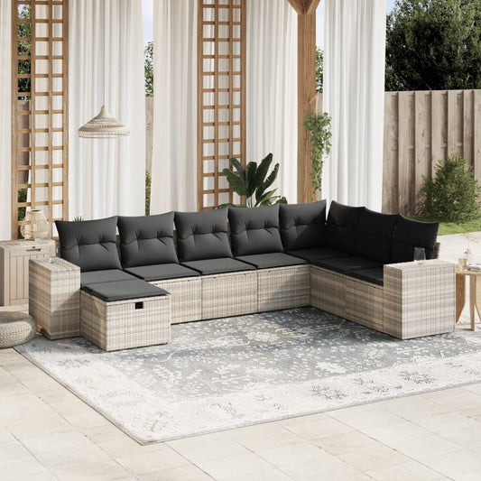 Set Divano da Giardino 8pz con Cuscini Grigio Chiaro Polyrattan - homemem39
