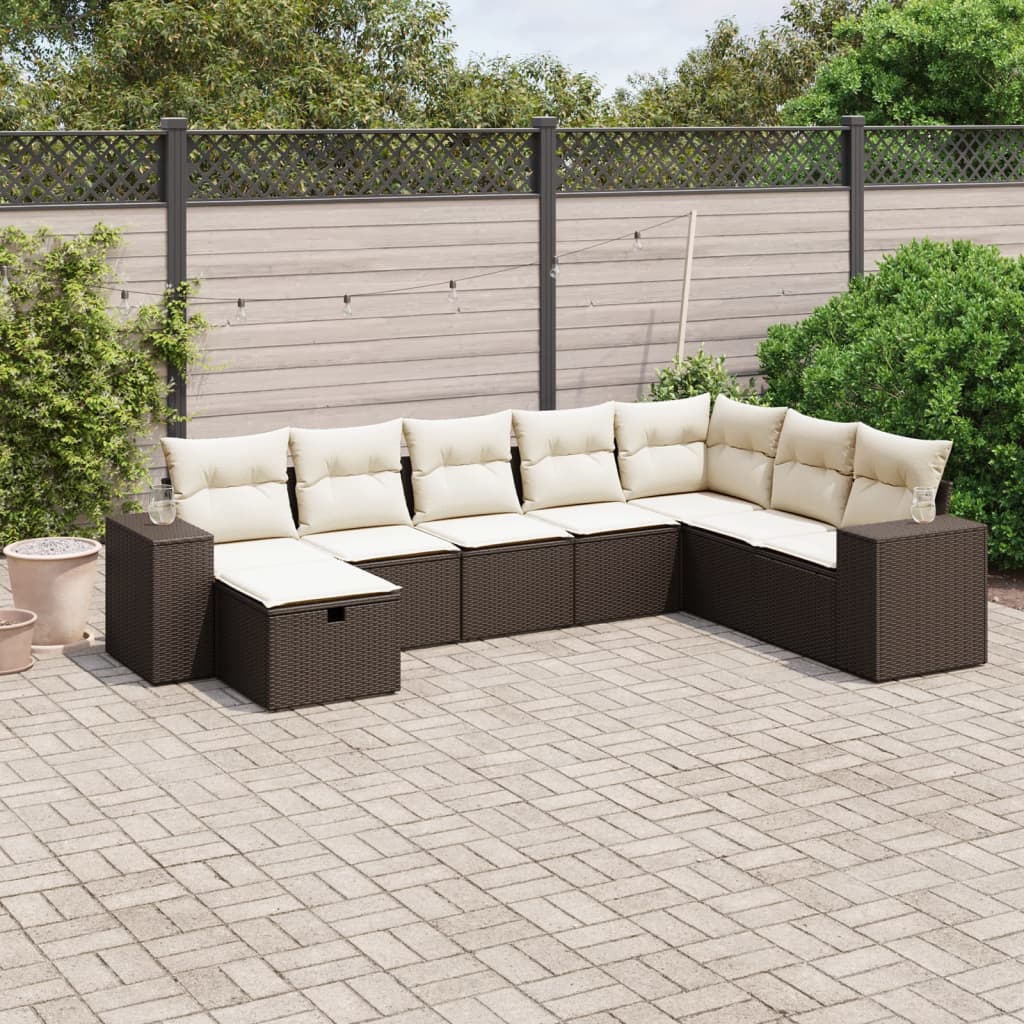Set Divani da Giardino 8 pz con Cuscini Marrone in Polyrattan - homemem39