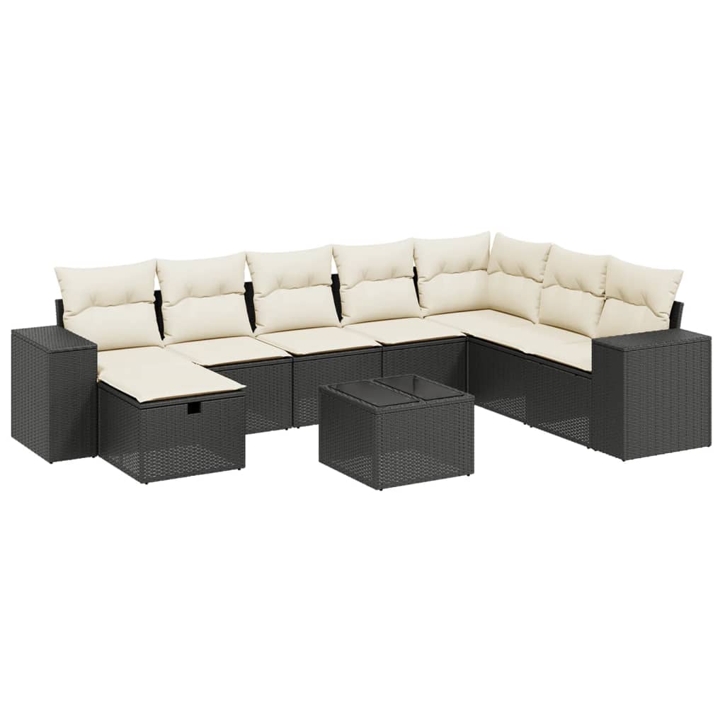 Set Divani da Giardino 9 pz con Cuscini Nero in Polyrattan - homemem39