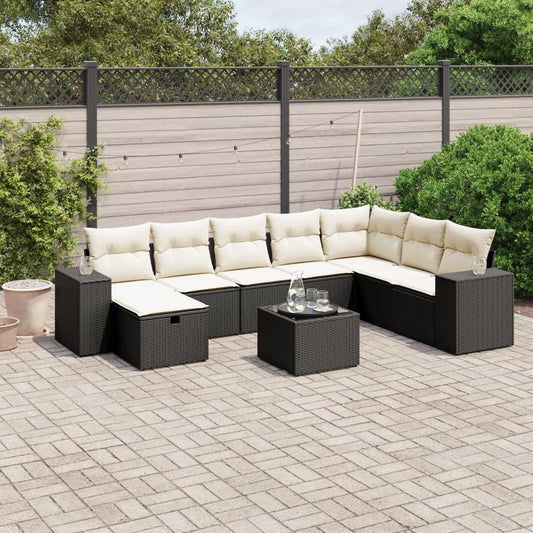 Set Divani da Giardino 9 pz con Cuscini Nero in Polyrattan - homemem39