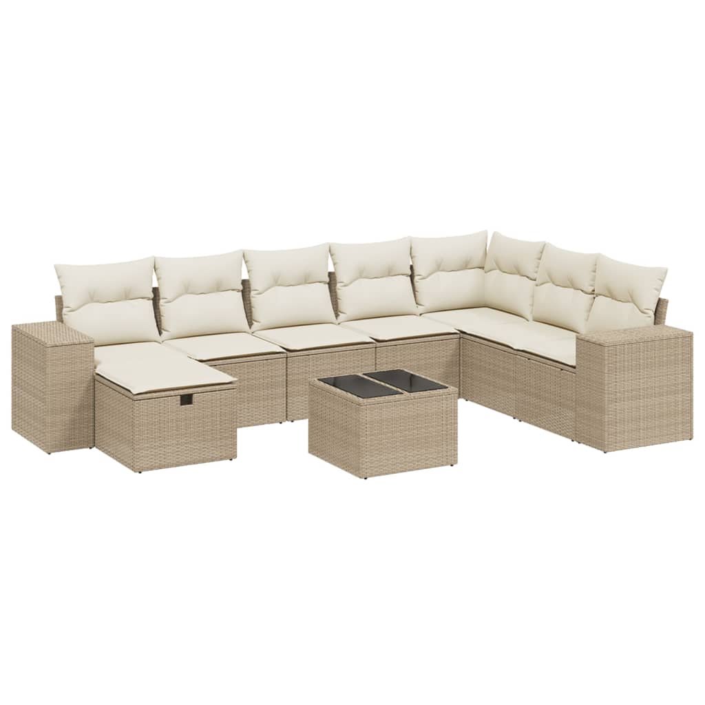 Set Divano da Giardino 9 pz con Cuscini Beige in Polyrattan | homemem39