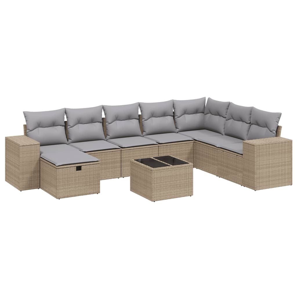 Set Divano da Giardino 9 pz con Cuscini Beige Misto Polyrattan - homemem39