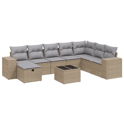 Set Divano da Giardino 9 pz con Cuscini Beige Misto Polyrattan - homemem39