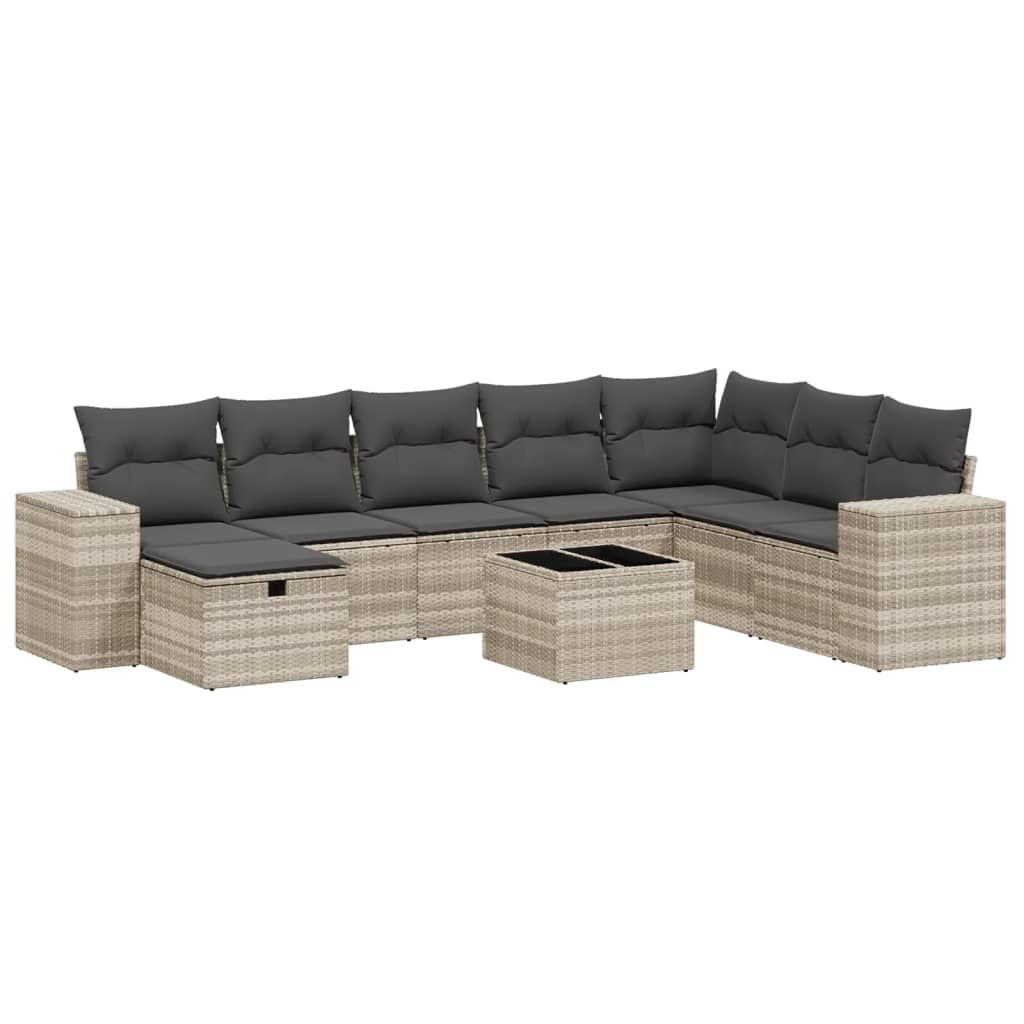 Set Divano da Giardino 9pz con Cuscini Grigio Chiaro Polyrattan - homemem39