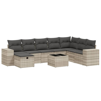 Set Divano da Giardino 9pz con Cuscini Grigio Chiaro Polyrattan - homemem39