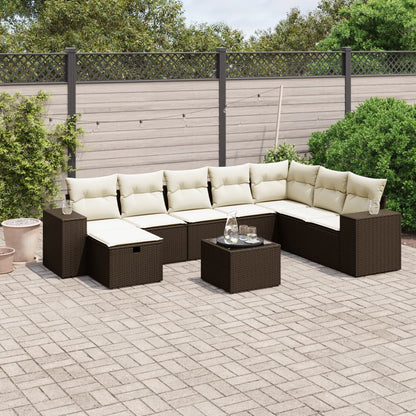 Set Divani da Giardino 9pz con Cuscini Marrone in Polyrattan - homemem39