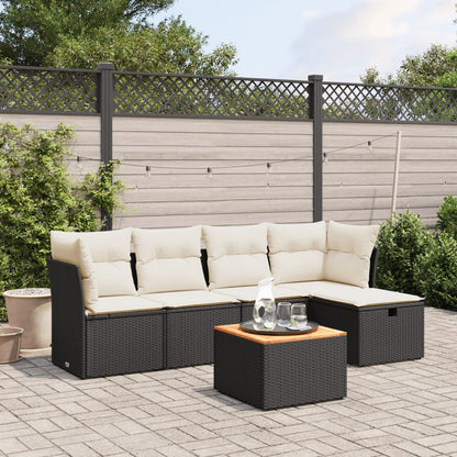 Set Divano da Giardino 6 pz con Cuscini Nero in Polyrattan - homemem39