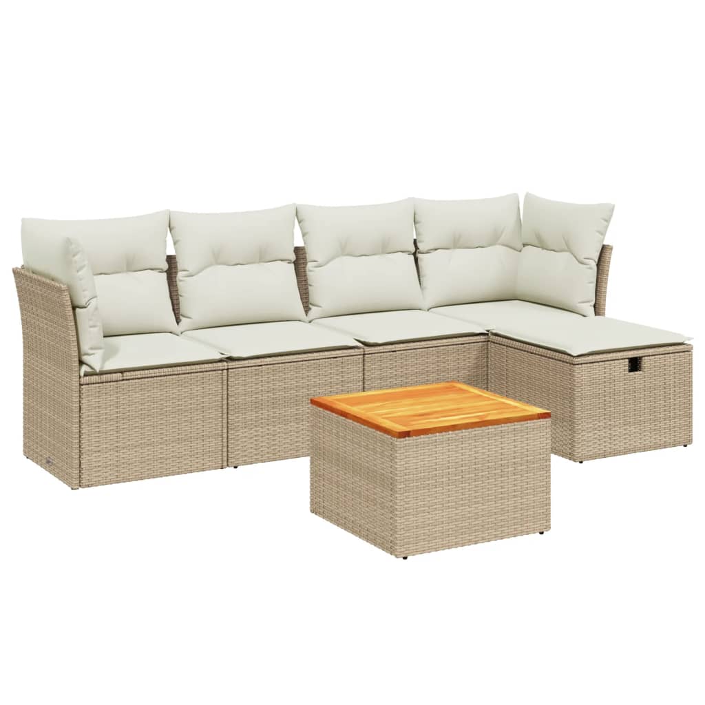 Set Divano da Giardino 6 pz con Cuscini Beige in Polyrattan - homemem39