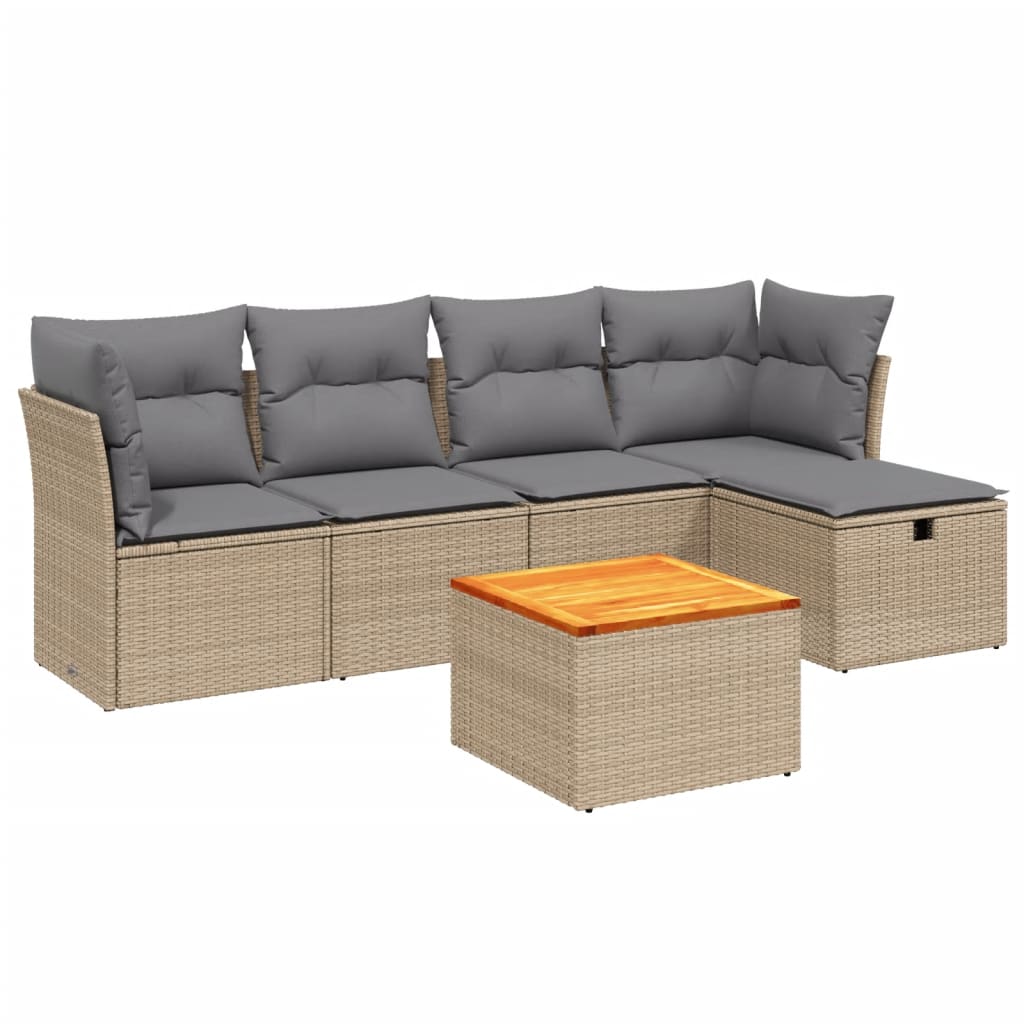 Set Divano da Giardino 6 pz con Cuscini Beige Misto Polyrattan - homemem39