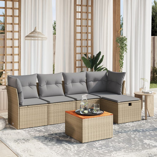 Set Divano da Giardino 6 pz con Cuscini Beige Misto Polyrattan - homemem39