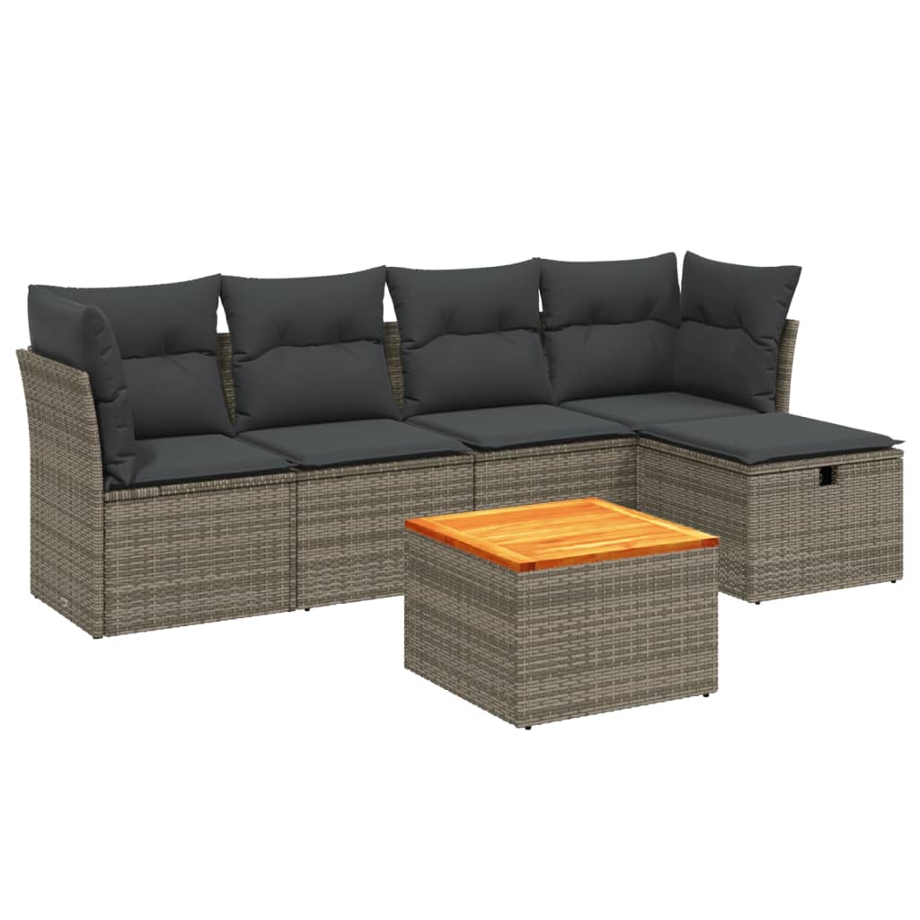 Set Divano da Giardino 6 pz con Cuscini Grigio in Polyrattan | homemem39