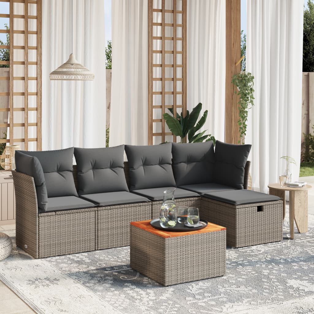 Set Divano da Giardino 6 pz con Cuscini Grigio in Polyrattan | homemem39
