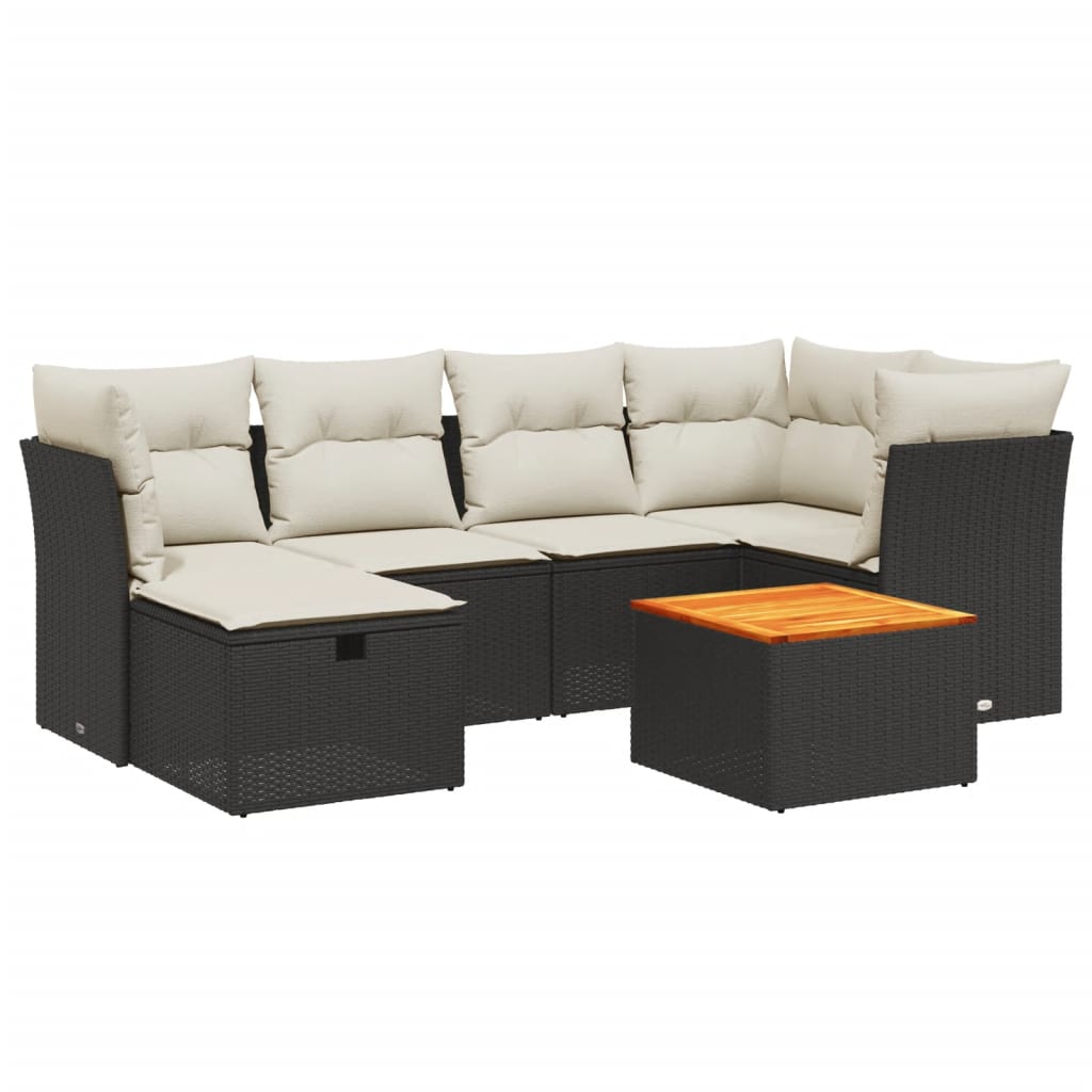 Set Divani da Giardino con Cuscini 7pz Nero Polyrattan | homemem39