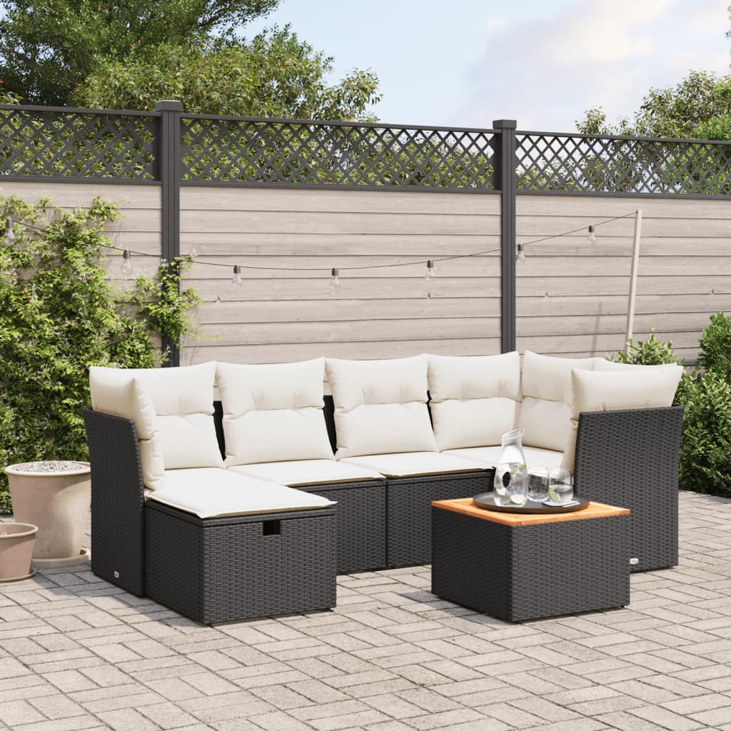 Set Divani da Giardino con Cuscini 7pz Nero Polyrattan | homemem39
