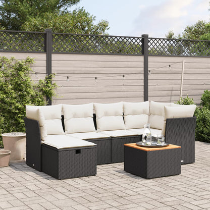 Set Divani da Giardino con Cuscini 7pz Nero Polyrattan | homemem39