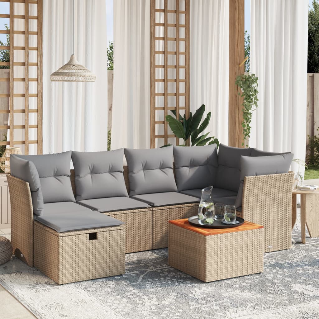 Set Divano da Giardino 7 pz con Cuscini Beige Misto Polyrattan - homemem39
