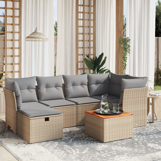 Set Divano da Giardino 7 pz con Cuscini Beige Misto Polyrattan - homemem39
