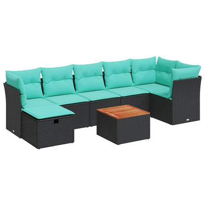 Set Divani da Giardino 8 pz con Cuscini Nero in Polyrattan | homemem39