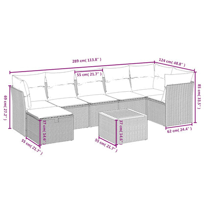 Set Divani da Giardino 8 pz con Cuscini Nero in Polyrattan