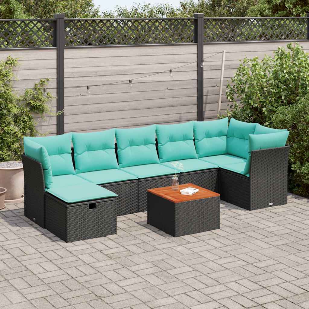 Set Divani da Giardino 8 pz con Cuscini Nero in Polyrattan | homemem39
