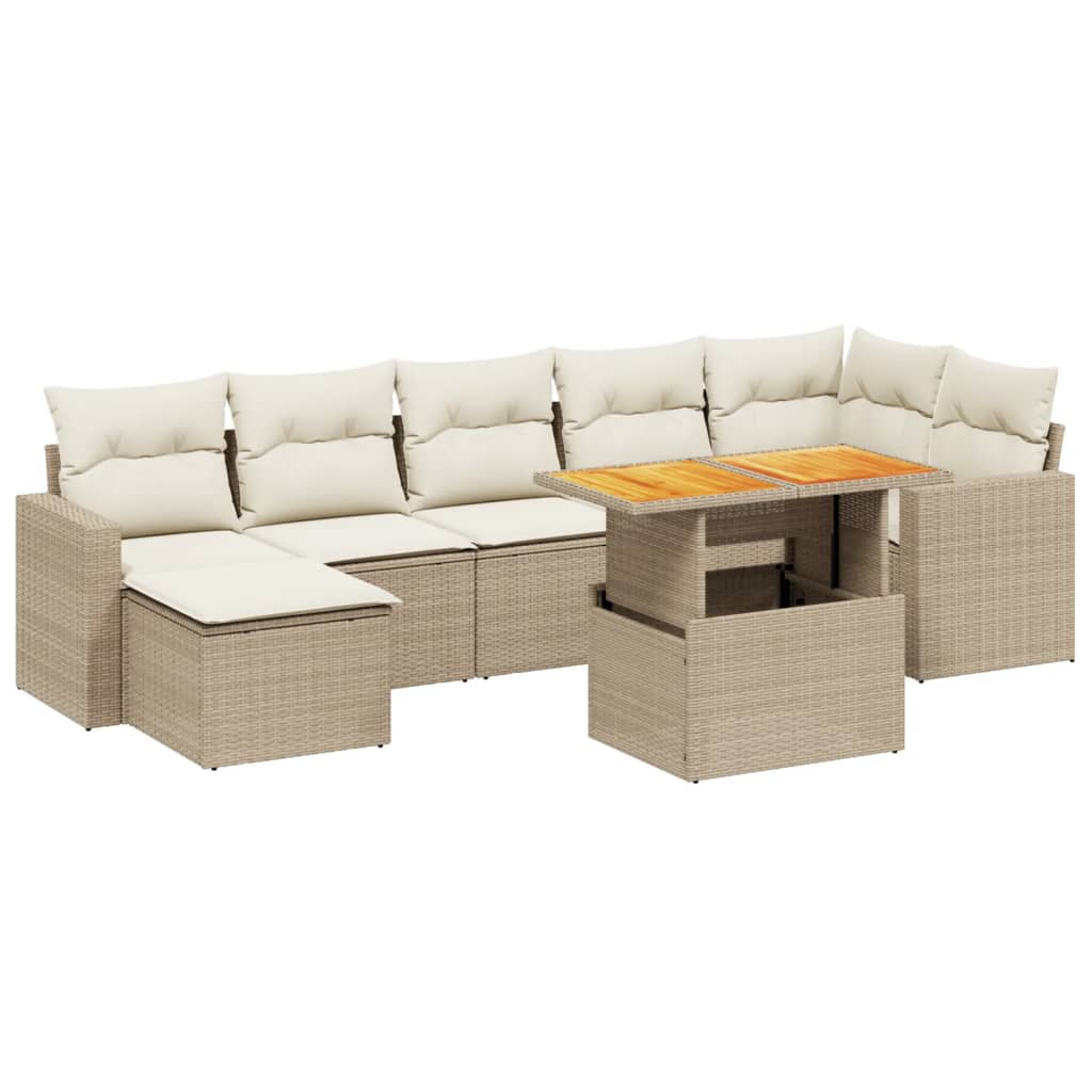 Set Divano da Giardino 8 pz con Cuscini Beige in Polyrattan - homemem39