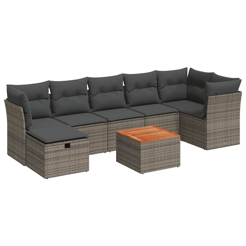 Set Divano da Giardino 8 pz con Cuscini Grigio in Polyrattan | homemem39