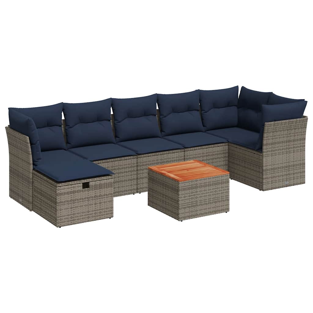 Set Divani da Giardino 8 pz con Cuscini Grigio in Polyrattan | homemem39