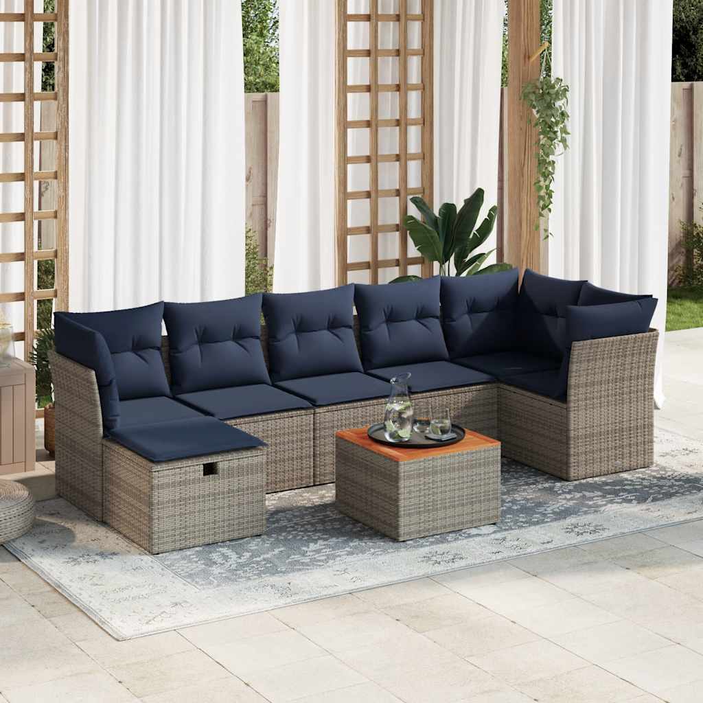 Set Divani da Giardino 8 pz con Cuscini Grigio in Polyrattan | homemem39