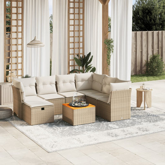Set Divano da Giardino 8 pz con Cuscini Beige in Polyrattan - homemem39