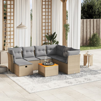 Set Divano da Giardino 8 pz con Cuscini Beige Misto Polyrattan - homemem39