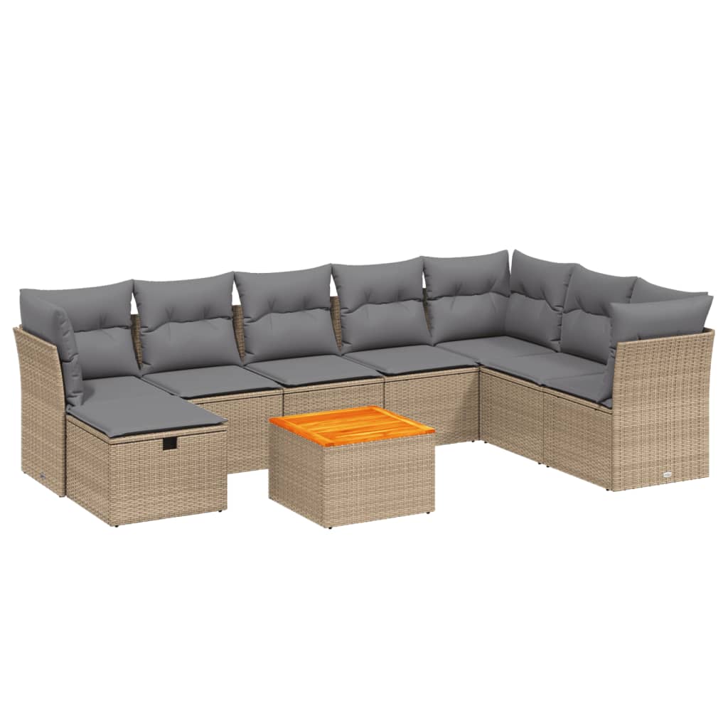 Set Divano da Giardino 9 pz con Cuscini Beige Misto Polyrattan - homemem39