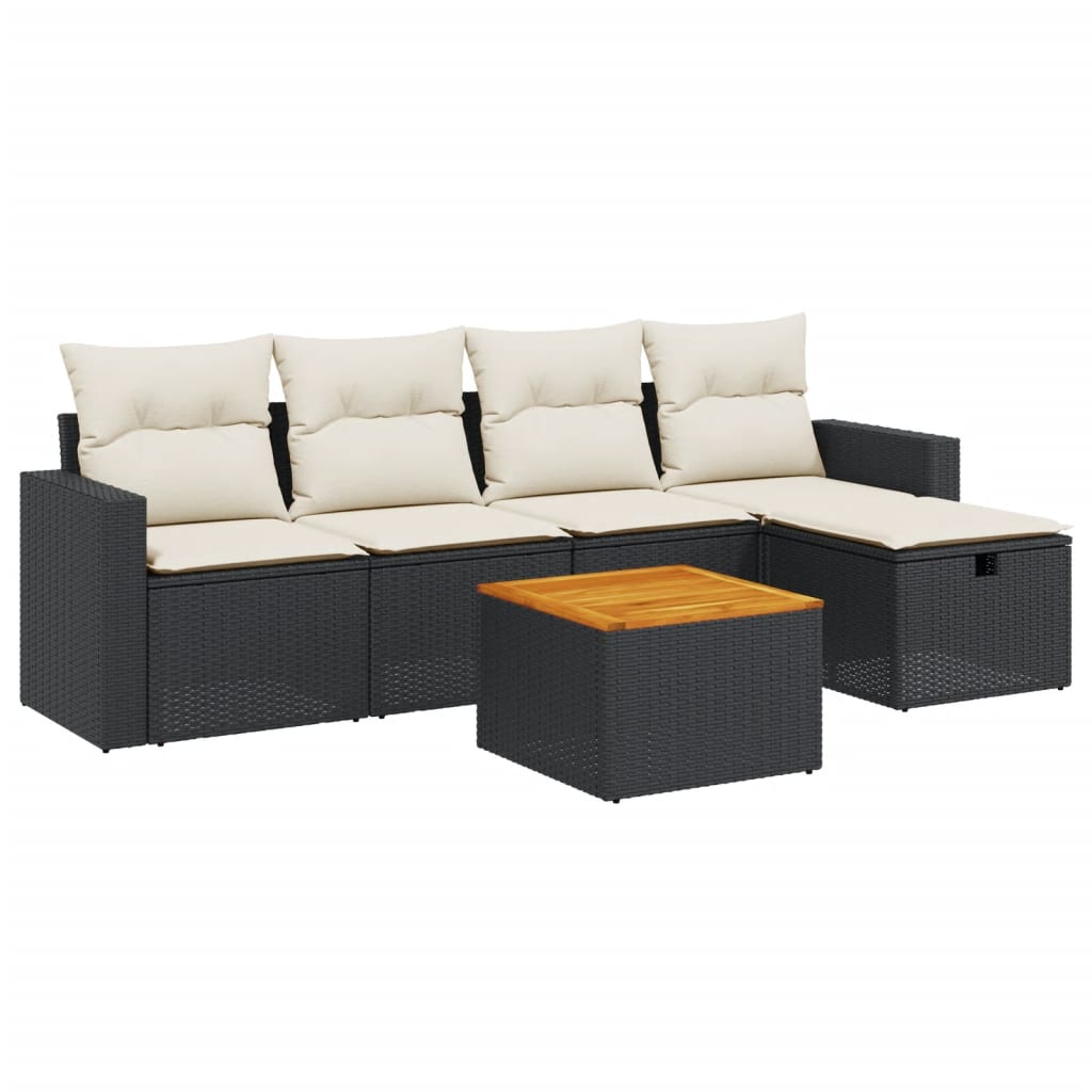 Set Divano da Giardino 6 pz con Cuscini Nero in Polyrattan - homemem39