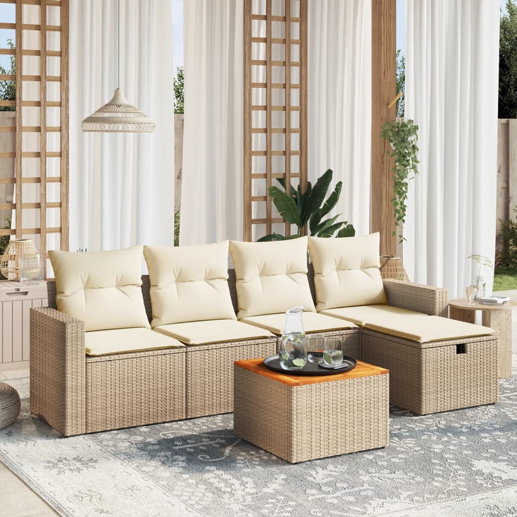 Set Divano da Giardino 6 pz con Cuscini Beige in Polyrattan - homemem39