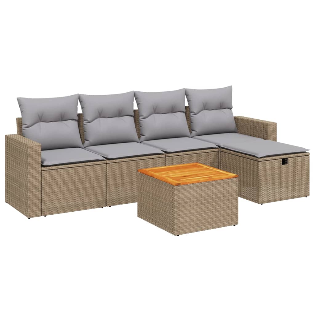 Set Divano da Giardino 6 pz con Cuscini Beige Misto Polyrattan - homemem39