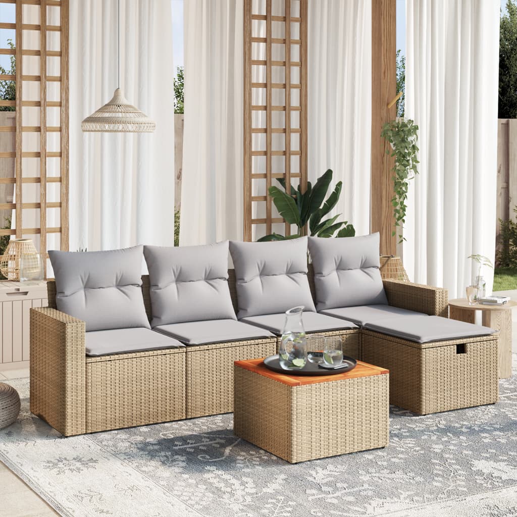 Set Divano da Giardino 6 pz con Cuscini Beige Misto Polyrattan - homemem39