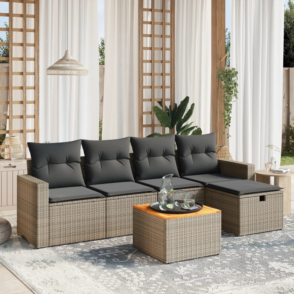 Set Divano da Giardino 6 pz con Cuscini Grigio in Polyrattan | homemem39