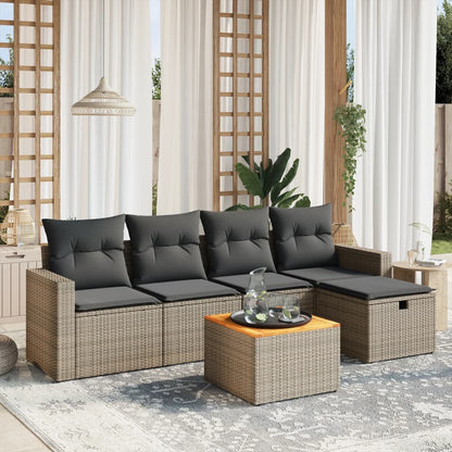 Set Divano da Giardino 6 pz con Cuscini Grigio in Polyrattan | homemem39