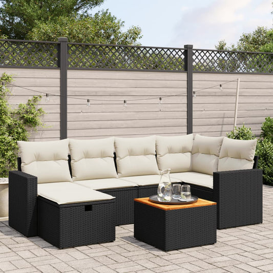 Set Divani da Giardino con Cuscini 7pz Nero Polyrattan - homemem39