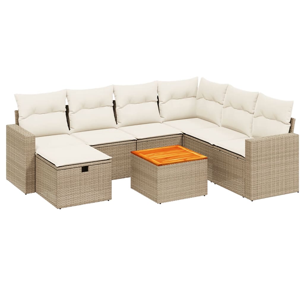 Set Divano da Giardino 8 pz con Cuscini Beige in Polyrattan - homemem39