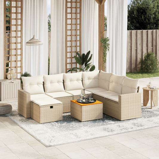 Set Divano da Giardino 8 pz con Cuscini Beige in Polyrattan - homemem39