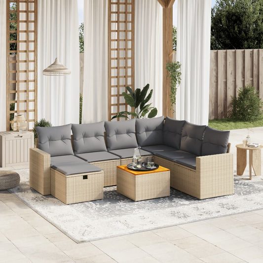 Set Divano da Giardino 8 pz con Cuscini Beige Misto Polyrattan - homemem39