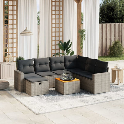Set Divano da Giardino 8 pz con Cuscini Grigio in Polyrattan | homemem39