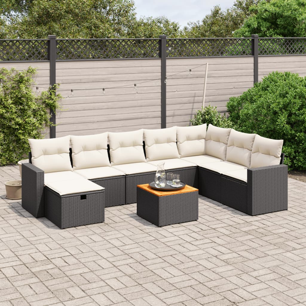 Set Divani da Giardino 9 pz con Cuscini Nero in Polyrattan - homemem39