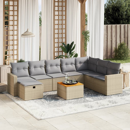 Set Divano da Giardino 9 pz con Cuscini Beige Misto Polyrattan - homemem39