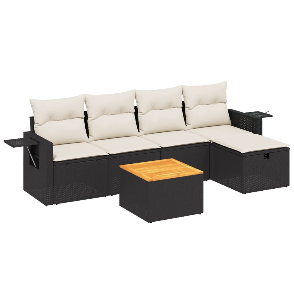 Set Divano da Giardino 6 pz con Cuscini Nero in Polyrattan | homemem39