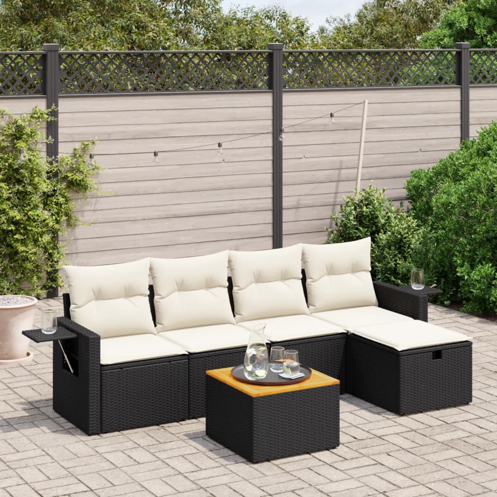 Set Divano da Giardino 6 pz con Cuscini Nero in Polyrattan | homemem39