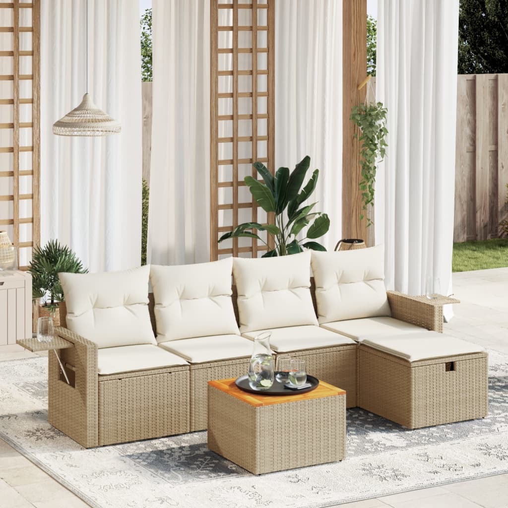 Set Divano da Giardino 6 pz con Cuscini Beige in Polyrattan - homemem39