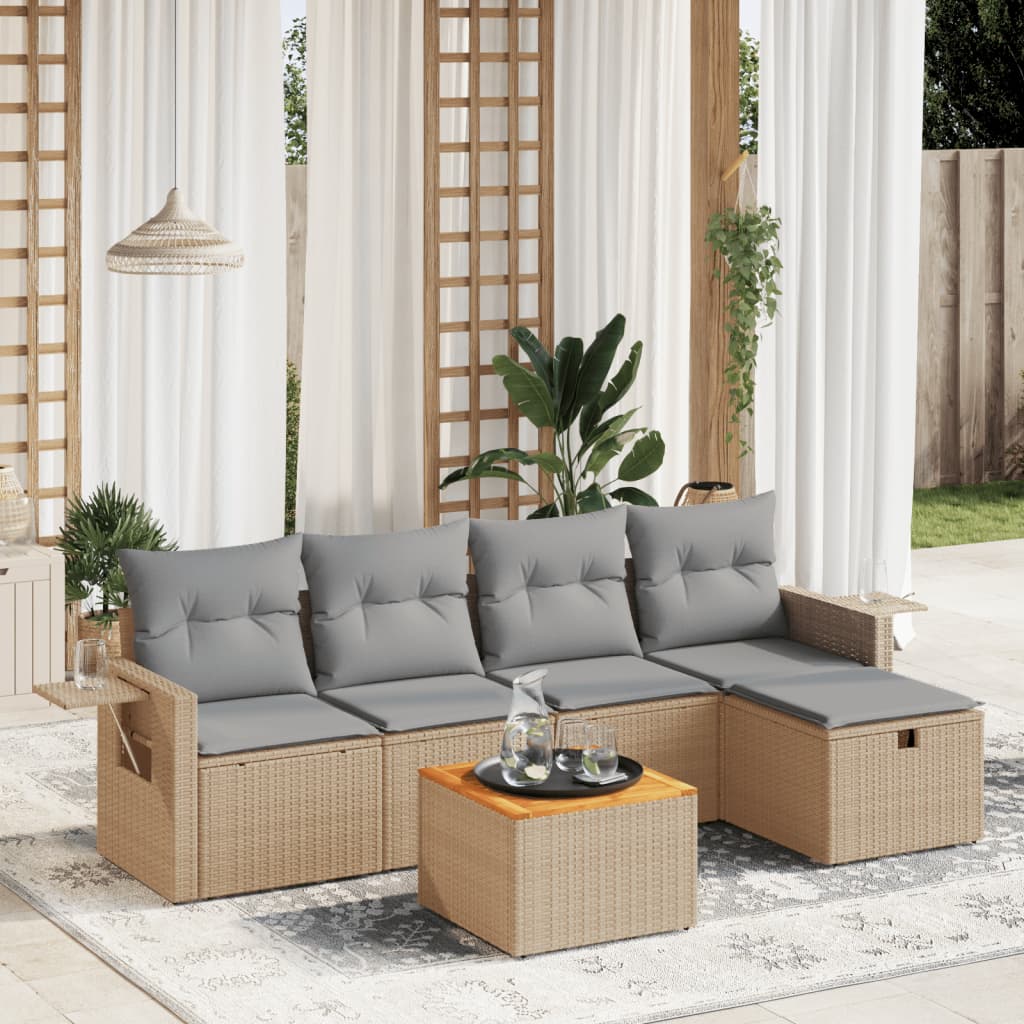 Set Divano da Giardino 6 pz con Cuscini Beige Misto Polyrattan - homemem39